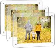 WHALE STORE 4x6 Acrylic Picture Frames - 3 Pack, Clear Frameless 4x6 Inches Photo Frames with Magnetic, Double Sided Transparent Desktop Frame(3 Pack)