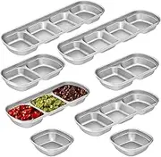 8Pcs Sauce Dishes, Stainless Steel Sauce Bowls, Multiple Dividers Partitions Functional Dipping Dishes, Divided Seasoning Sauce Dip Bowl, Various Sizes Easy to Use Snack Dishes Suitable for Sauces