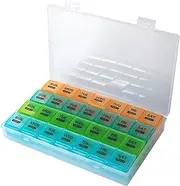 28 Day Pill Box Medicine Organizer Organized by Week, Large 4 Weeks Pill Container with Dust-Proof Case for Fish Oils, Vitamins, Supplements (White)