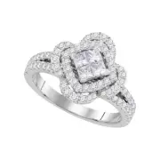 14kt White Gold Womens Princess Diamond Quatrefoil Frame Cluster Ring 7/8 C