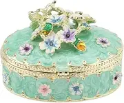 [gernie] Vintage Jewelry Box, Vintage Metal Jewelry Box Small Enameled Trinket Box, Small Treasure Chest Case Trinket Organizer, Decorative Keepsake Box, Rings Earrings Necklace Box (Blue)