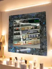30" Square Labradorite Stone Wal Mirror Frame Luxury Crystal Healing Hallway Dec
