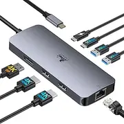 USB C Docking Station Dual Monitor 8 in 1 Laptop Docking Station 2 Monitors USB C Hub with 4K Dual HDMI, DisplayPort, 1Gbps Ethernet, 100W PD, 3 USB A/C 3.0 Adapter Compatible with Dell, HP