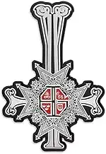 Papa Emeritus Grucifix Cross Ghost BC Heavy Metal Doom Hard Rock Band Embroidered Patch Iron On (4.9" x 7.1", Silver/Red)