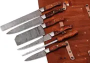 HM-(Brown) Custom Made Damascus Steel #6 Pcs of Professional Utility Kitchen ...