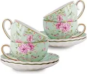 Agyiuns ceramic tea cups and saucers 6oz for Coffee, Latte, Cafe Mocha and Tea (Green)