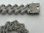 Fifth Avenue Cuban Link Chain White Gold Round Cut Rhinestone Necklace 18 Inch