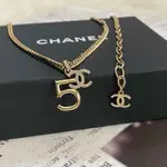 【台灣現貨】全新真品 CHANEL 香檳金 5 雙C 水鑽 可調 兩段式 項鍊 AB6290