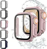 6Pcs Case for Apple Watch Screen Protector 45mm 44mm 40mm 41mm,Ultra Style Hard Case+Tempered Glass Screen Protector,Rugged Bumper Cover for Apple Watch Series 9/SE 2nd/8/7/SE/6/5/4,iwatch Case