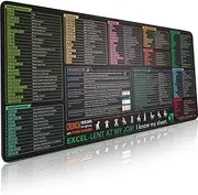 Excel Shortcut Keys Mouse Pad - Extended Large XL Cheat Sheet Gaming Mousepad | PC Office Spreadsheet Keyboard Mat | Non-Slip Stitched Edge Computer Mouse Pads (Excel Shortcut, 90X40CM)