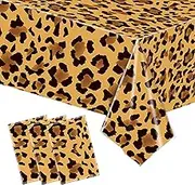 Leopard Print Table Covers - Animal Theme Zoo Print Tablecloth, 3 Pack Disposable Party Supplies Ideal for Jungle Animal Theme Birthday Parties Theme Party