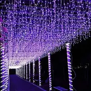 Outdoor Christmas Icicle Window Curtain Lights 6x1M-300LED Plug in 9 Colors Remote Control Window Wall Hanging Light Warm White RGB for Bedroom Party Christmas