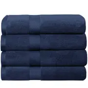 LINENOVA 4PCS 100% Cotton Extra Large Soft Bath Towels Sheets Set - Navy Blue