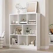 Oikiture Book Shelf with 7 Storage Place Wooden Bookshelf Storage Organizer Diaplay Cabinet White