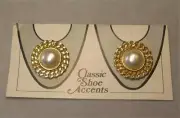 VINTAGE GOLD PLATED CREAM FAUX PEARL SHOE CLIPS NEW OLD STOCK