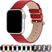 [Fullmosa] Compatible with Apple Watch Band 38mm 40mm 41mm 42mm 44mm 45mm 49mm, Yan Series Lichi Calf Leather Strap Band Compatible with iWatch SE SE2 Ultra Series 8 7 6 5 4 3 2 1,iWatch SE, Red, 38/40/41mm