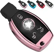 QBUC for Mercedes Benz Key Fob Cover, Key Fob Case for Mercedes Benz C E M S CLS CLK GLK GLC G Class, TPU Full Protection Key Fob Shell Compatible Keyless Smart Key Fob(Pink)