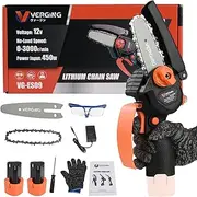 Mini Chainsaw, Mini Chainsaw Cordless 4 inch with 2 Battery, Brushless Handheld Electric Chainsaw with Auto-Oiler, Small Chainsaw Lightweight and Compact, Battery Chainsaw for Wood Cutting