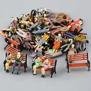 HOHOVYVY 50 PCS Seated Standing Model People Passanger Painted Model Figures+6 Bench Train Railway Layout 1:50 Scale