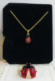 Vtg Lot JOAN RIVERS Enameled Red Ladybug Necklace Signed & Unmarked BIG Ring sz7