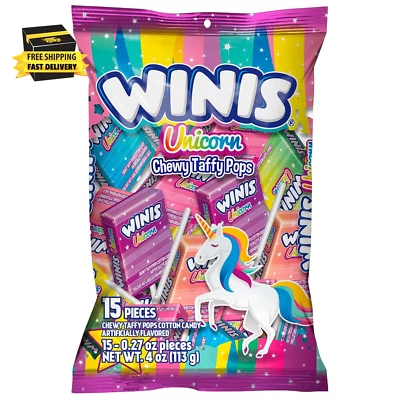 Unicorn | Chewy Taffy Pops | Cotton Candy Flavored | Sharing Size 4.3 Oz Bag - 1