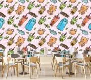 3D Pearl Tea G248 Bubble Tea Milk Tea Shop Wallpaper Wall Murals Self-adhesive
