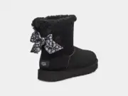 New UGG MINI BAILEY BOW LEOPARD BLACK SUEDE ANKLE WOMEN'S BOOTS SIZE US 7/UK 5
