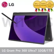 LG Gram Pro 360 16" 16T90TP-GD7BK Ultra7 Intel Arc 32GB/1TB Win11 gram AI Laptop