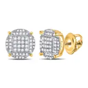 Macey Worldwide Jewelry Yellow Silver Mens Diamond Circle Cluster Earrings