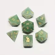 Natural Aventurine Gemstone Dice Set of 7 D6 with Logo for DND RPG Table-top