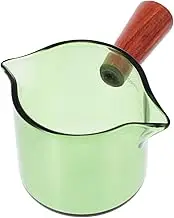 TOPPERFUN Glass Milk Jug with Scale Multi Purpose Milk Container for Coffee Storage Glass Design with Wooden Handle for Home Restaurant Use