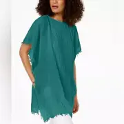 EILEEN FISHER Organic Cotton Fringe-Trim Poncho