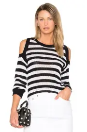 RAG & BONE TRACEY CREW COLD SHOULDER SWEATER STRIPED TOP black/white Large NWT