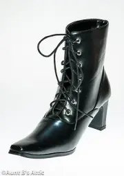 Victorian Style Ladies Ankle Boot Black Vinyl Granny/ Witch Pointed Toe Boots