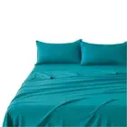 Cleverpolly Vintage Washed Microfibre Sheet Set (Teal King) fabric,linen,microfi