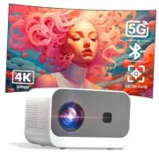 Mini Projector, 20000lm 4K Projector with WiFi Bluetooth Native 1080P, White