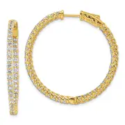 Sterling Silver Shimmer Gold-Tone Flash Gold-Plated 78 Stone 2mm Cz In And Out Round Hinged Hoop Earrings