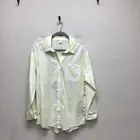 BP Womens Button Up Shirt White Green Windowpane Round Hem Front Pocket S New