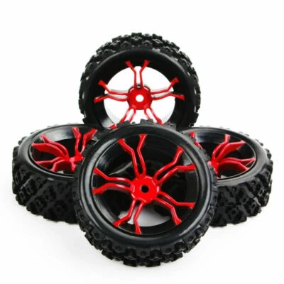 4Pcs RC Rally Tires&Red Wheel Rims 12mm Hex for HSP HPI 1/10 off road Racing car
