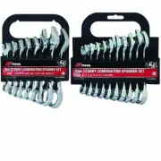 PK Tools Stubby Spanner Set Metric SAE Imperial Combination 7/16-1” 10-19mm AU