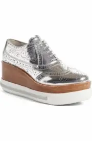 Miu Miu MIRROR SILVER PLATFORM WINGTIP OXFORDS SNEAKERS EU 39 39.5 I LOVE SHOES