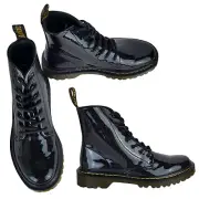 Dr Martens luana black coated glitter patent leather lace up combat boots women