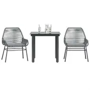 3 Piece Garden Dining Set with Cushions Grey Poly Rattan Glass