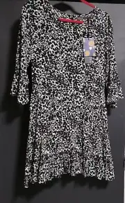 Mister Zimi Frill Ellie Dress, Black, White Leopard, Bnwt, 10