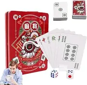 Mahjong Card Game Set,Chinese Official Standard Playing Mahjong Card | Iron Case Large Print Mahjong Card for Social Activities, Friends Gatherings, Parties, Family Activities