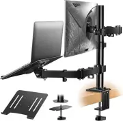 Zumist Dual Monitor Stand with Laptop Tray,Dual Monitor Arm Desk Mounts