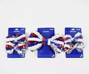 3 Red, White & Blue Sparkly Sequin Bow Barrettes 1 Big & 2 Small