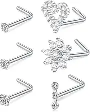 [MODRSA] Nose Studs 20g 22g Nose Stud L Shaped Diamond Nose Rings Stud for Women Surgical Steel Nose Rings Nose Screw Nose Piercing Stud Flower Heart Nostril Jewelry Silver Rose Gold, Metal