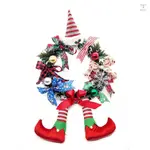 UURIG)聖誕花環前門裝飾聖誕花環與小丑腿裝飾人造門花環裝飾
