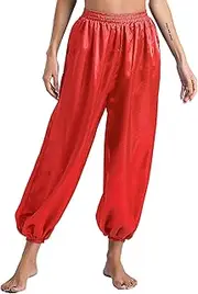 [HULIJA] Women Belly Dance Harem Pants Satin Pants Praise Dance Belly Costume
